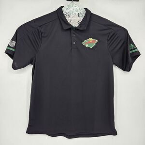 Minnesota Wild Shirt Mens Large Adidas Climachill Polo Black Short Sleeve NHL